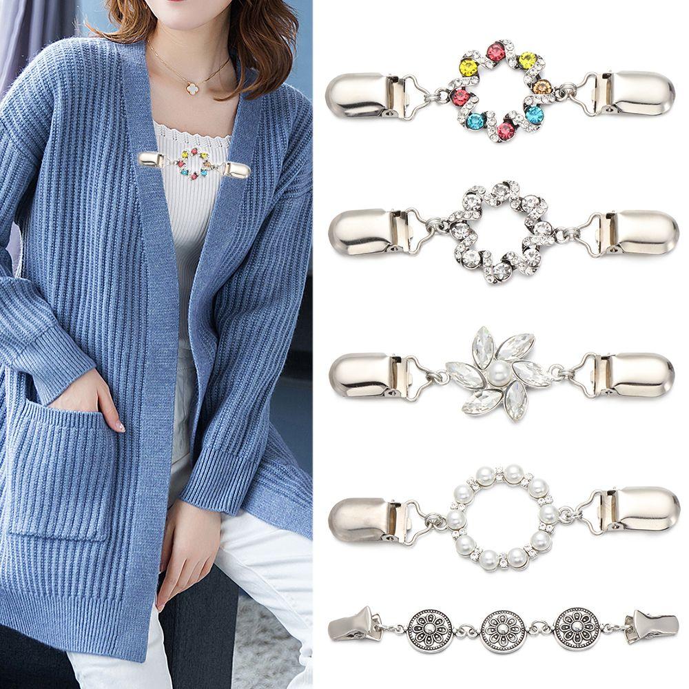 Sweater Scarf Clasp Rhinestone Shiny Blouse Collar Pin Women Shawl Clip Cardigan Duck Clip Brooches