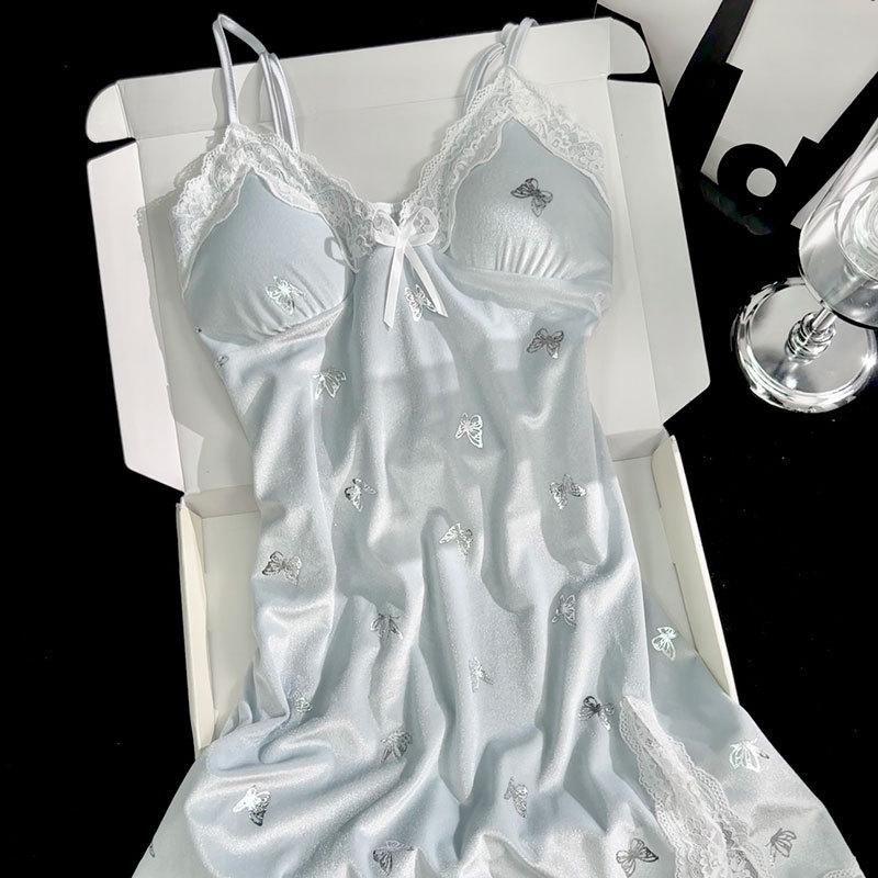 Сексуальная ночная сорочка-майка «Бабочка» 2025 с вкладышами для груди - Золотой бархатный стиль