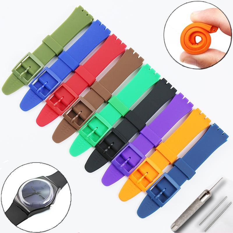 Силиконовый ремешок для Swatch, мягкий ремешок из ТПУ для часов 17 мм, 19 мм, резиновый ремешок для мужчин и женщин, ремень-браслет 20 мм, аксессуары для часов