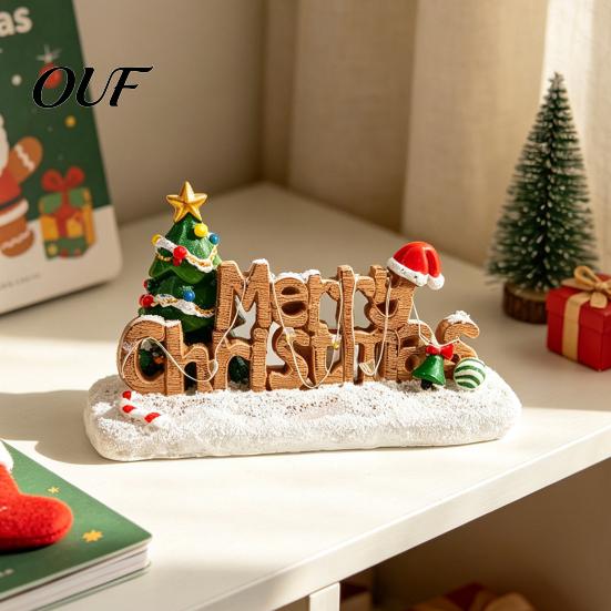 Winter Home Decorations Lighted Merry Christmas Letter Tabletop Ornament, LED Centerpiece with Creative Gifts Mini Tree Snow Base, Desktop Decoration