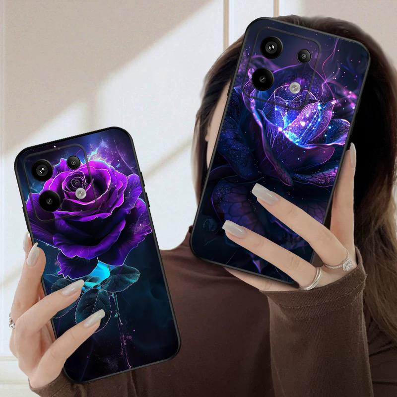 Темно-фиолетовая роза Для Redmi Note 10 11 Note12S 12 13 14 Pro Plus 5G 14S 4G 13ProPlus 9S 9 P ro 13C 14C силиконовый мягкий чехол для телефона