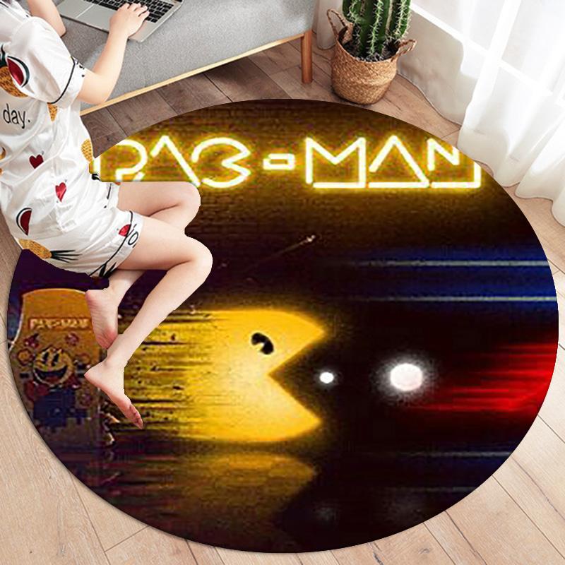 Круглый ковер Pac-Man, Ковер для гостиной, спальни, дивана, игровой комнаты, Нескользящий коврик для пола