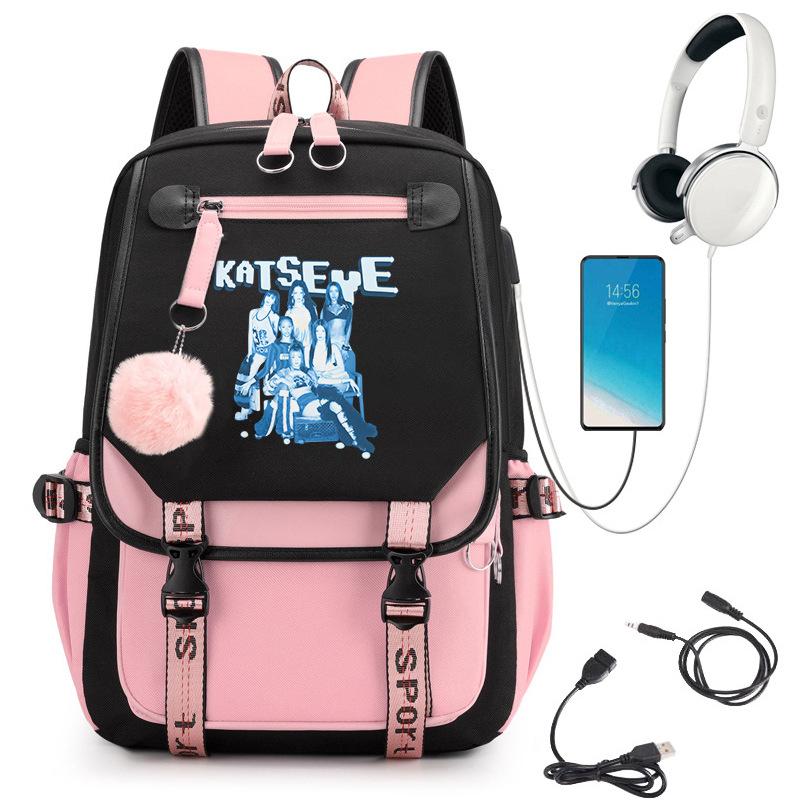 KATSEYE K-Pop Girl Group Print School Student Backpack 60123-6 Large Capacity Lightweight Casual Travel Bag