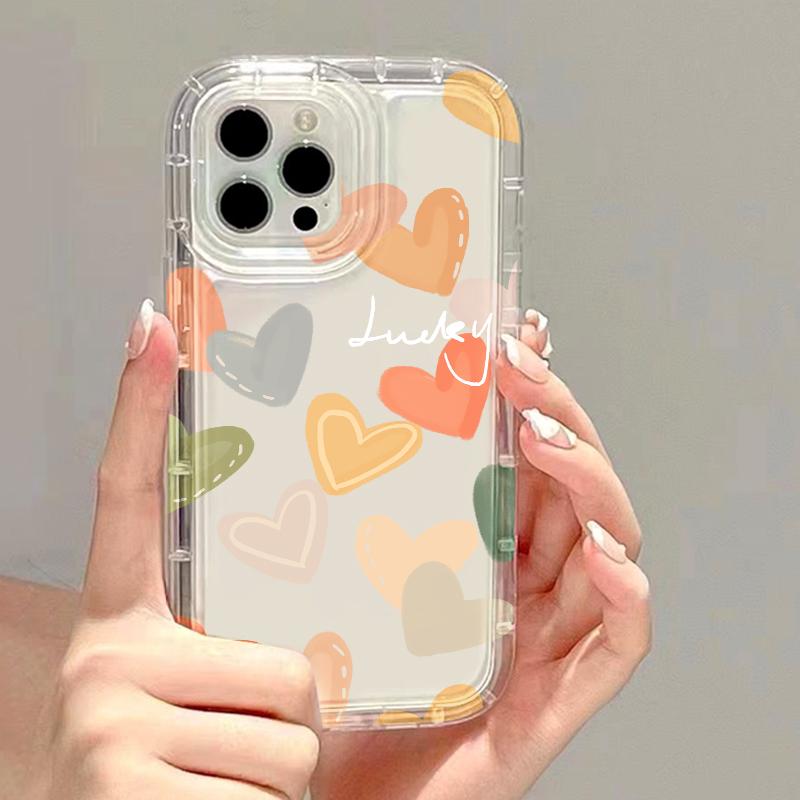 Love Heart Phone Case For iPhone 13 Case iPhone 14 15 Pro Max 11 12 16 XR XS X 7 8 Plus SE Cute Flower Shockproof Bumper Cover