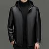 Down Jacket Leather Jacket for Middle-aged and Elderly Men Hooded Genuine Leather Jacket Winter New Thickened Duck Down Business Dad Leather Jacket
