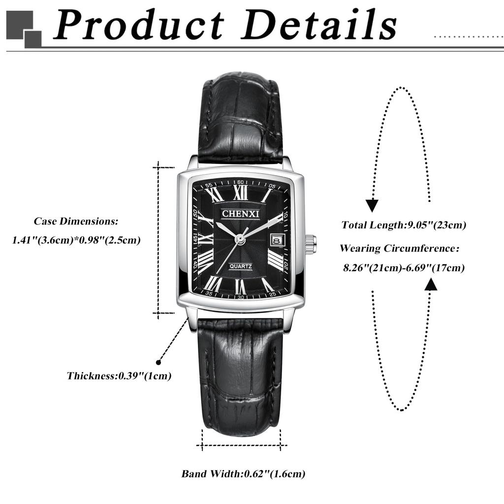 Genuine Leather Pair 3ATM Roman Analog Leather Adjustable Quartz Couple Black Present Women's Watch, Strap, Calendar, Watch Waterproof, Numeral,