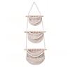 Practical Cotton Rope Hanging Fruit Baskets Handmade Simple 3 Tier Storage Bag Stylish Fruit Net Pocket for Home