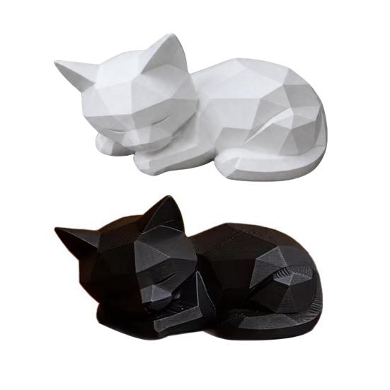 Геометрическая Фигурка Спящего Кота, Минималистичная Статуэтка Кота, 3D Печать, Абстрактная Скульптура Животного для Стола, Полки, Домашнего Офиса