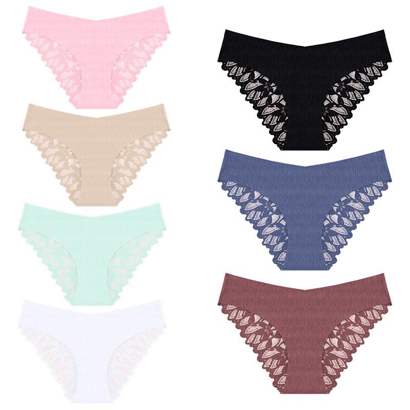 FINETOO Seamless Panty Sexy Women Lace Lingerie Breathable Underwear Mid-waist S-XL