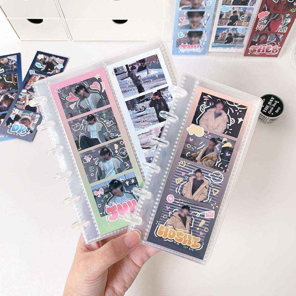 Simple and transparent vertical bill storage book, mushroom buckle loose leaf album, life four grid star chasing small card book