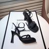 New one-word button open-toed high heels women's stiletto summer waterproof table super high-heeled sandals