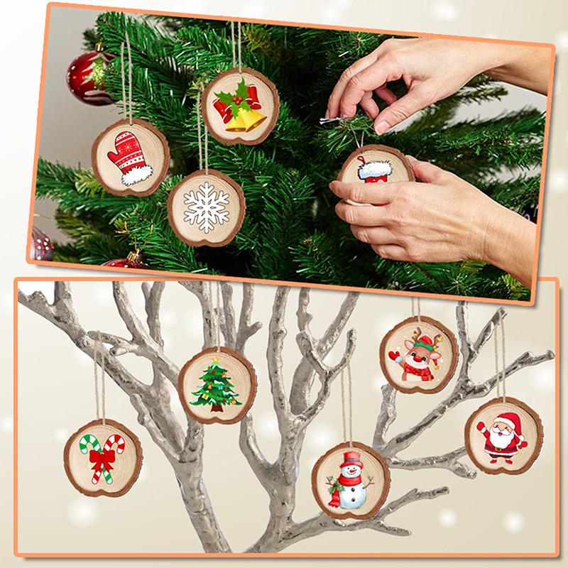 Christmas Tree Decorations Wood Christmas Tree Decorations,9Pcs Round Christmas Decor Wood Christmas Ornaments For Crafts
