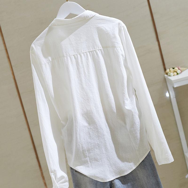Cotton Linen Shirt Women's Spring Outfit Loose Korean Version Long Sleeved Harajuku Shirt Top Design Niche Sense