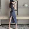 Women's Solid Color Casual Sexy Slit Bodycon Dress Summer Sleeveless Ladies Mid-length Vestidos