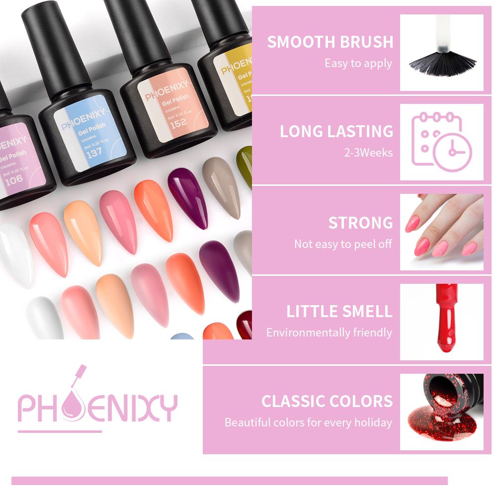PHOENIXY Набор гель-лаков для ногтей 12/18/20/30/45 шт. Набор 8 мл Гибридный полупостоянный УФ-светодиодный набор для маникюра