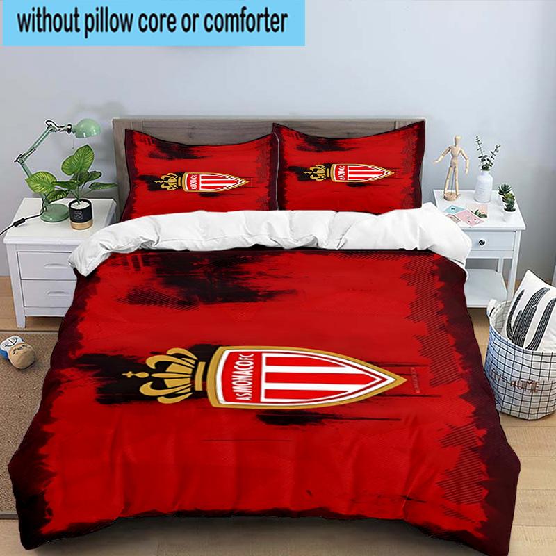 3pcs Monaco Football club Printed Bedding Set Duvet Cover Closure Includes 1 Duvet Cover & 2 Pillowcases Bedding Sets Home Decor Gifts