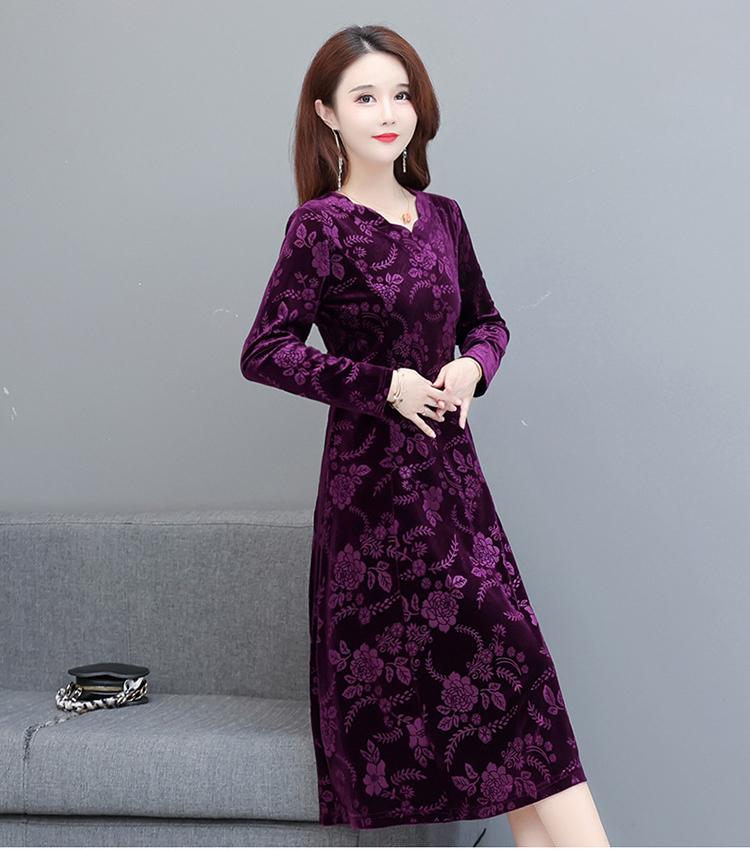 Осеннее бархатное платье для мамы больших размеров, тонкое платье средней длины с длинными рукавами для женщин среднего и пожилого возраста