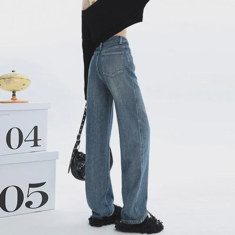 Женские плюшевые прямые джинсы с высокой талией — утолщенные осенне-зимние, теплые широкие брюки для фигур типа «груша»