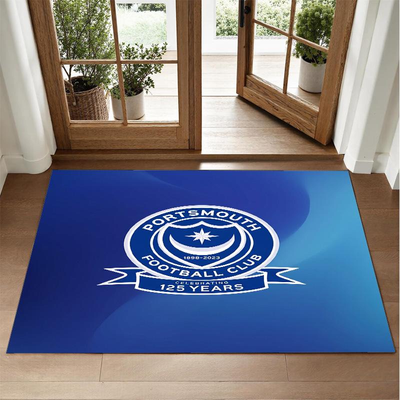 Portsmouth FC Design Crystal Velvet Rug Soft Decorative Mat for Bedroom Entrance
