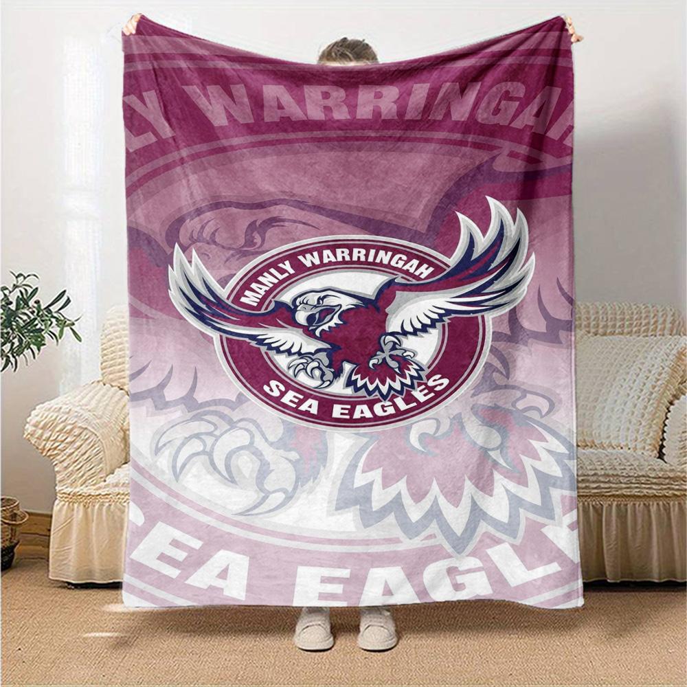 Manly Warringah Sea Eagles Print Flannel Blanket High Quality Warm Comfortable Cover for All Seasons Perfect for Gifts Home Decor