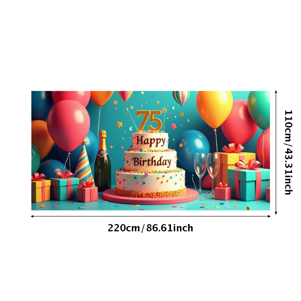 Happy Birthday 75th Banner Red Balloon Birthday Party Decoration Photography Background Props Birthday Cake Backdrop Supplies
