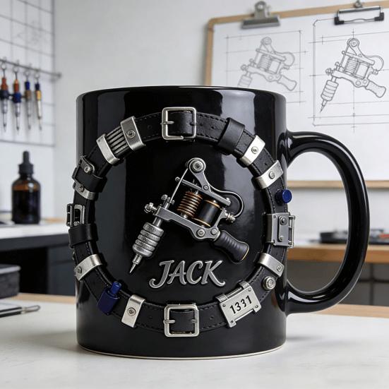 Персонализированная кружка для тату-мастера 3D Пояс с инструментами Кофейная чашка с деталями тату-машин Индустриальный Стимпанк Стиль Кружка для напитков Подарок для художников