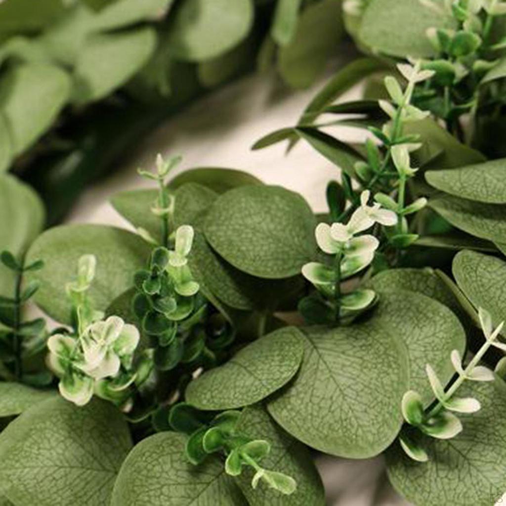 17-inch Artificial Green Leaves Wreath with Flowers Farmhouse Greenery for Front Door