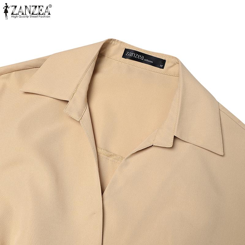 ZANZEA Women Turn Down Collar Loose Casual 3/4 Sleeve Long Dress