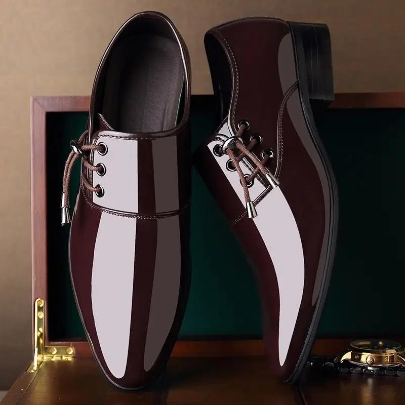 Социальная обувь для мужчин 2024 года, трендовая лакированная кожа, яркий верх, офисные туфли, мужская обувь, роскошная дизайнерская одежда, джентльмен 39