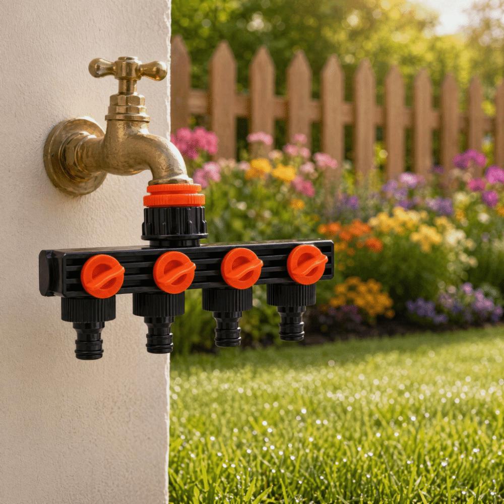 Black and Red Pipe Splitter,garden Hose Splitter 4 Way Water Connector Garden Irrigation