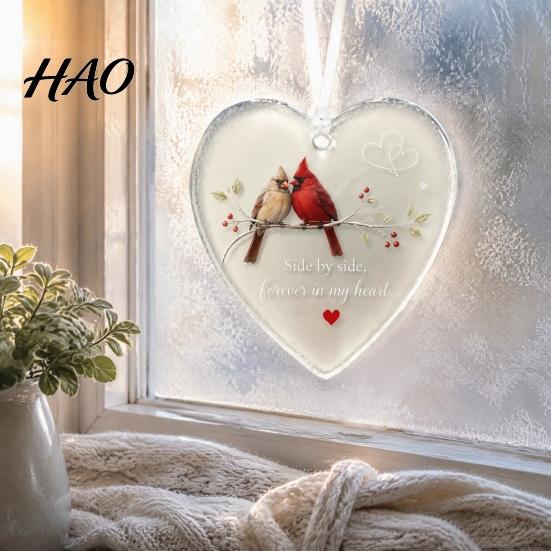 Transparent Acrylic Tag Heart Shape Ornament with Animal Pattern & Emotional Message, Decorative Pendant Hanging Rope for Memorial Gift Family