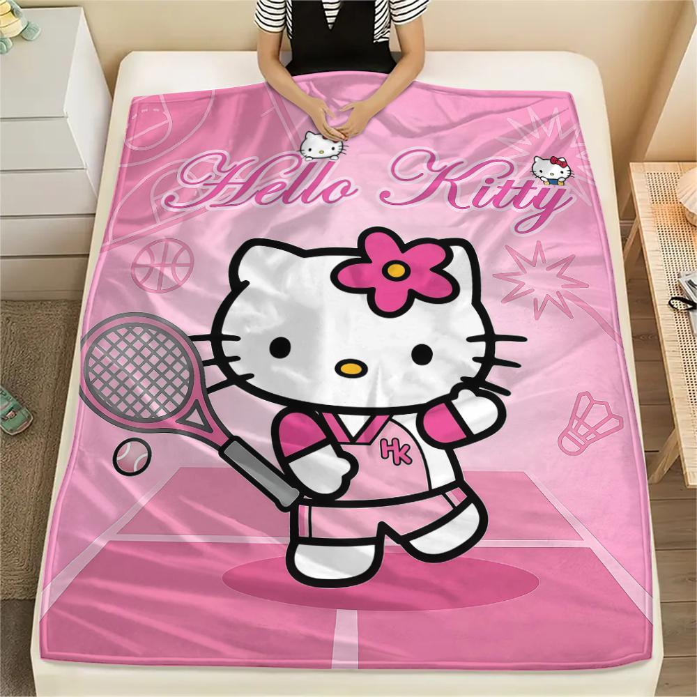 1 шт. Фланелевое одеяло с милым принтом Hello Kitty, Высокое качество, Для всех сезонов, Декор для дома, Тепло и уют, Идеально для рождественских подарков