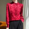 Satin Silk Blouse For Women With Stand Collar And Pockets For Office Casual Wear