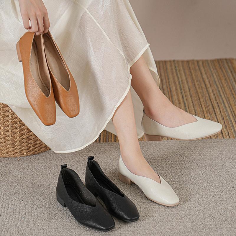 Fashion Shallow Mouth Soft Leather Flats Women Brife Designer Working Shoes Woamn Slip On Loafers Square Toe Zapatos Mujer Cómodos