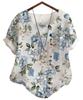 Ботанический цветочный лист короткий декоративный короткий храм [Second Roots] блузка, принт, узор, узор, рукава, пуговицы, нижнее белье, топы, лето,