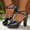 Plus Size Bow Side Hollow Platform Ultra High Thick Heel Sweet Cute Sandals Ankle Cross Fine Strap Pearl Buckle Sandals 2025