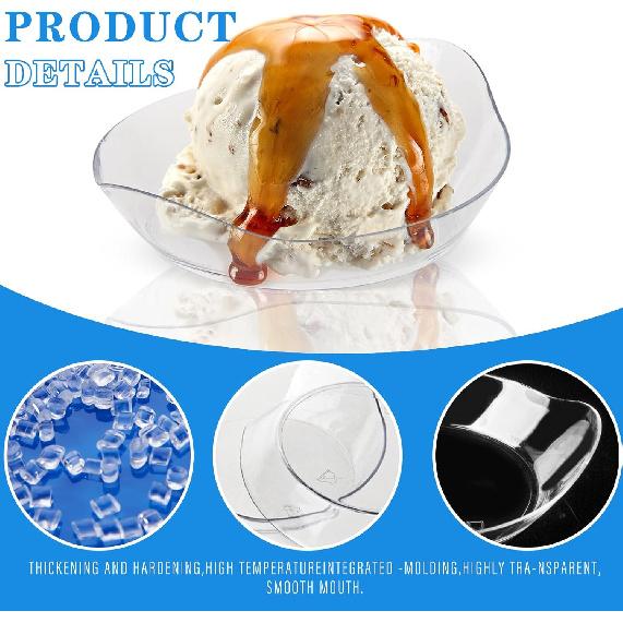 100 Pcs Dessert Plates, Mini Clear Disposable Dessert Bowls, Oval Plastic Ice Cream Cups Appetizer Tray, Sauce Dish/Bowls, Tomato Sauce, Salad