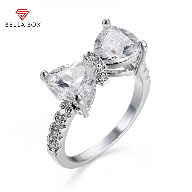 BELLA BOX Роскошные серебряные кольца с бантом для женщин, циркониевые камни в форме сердца, романтические подарки, элегантные аксессуары, повседневное кольцо, хит продаж