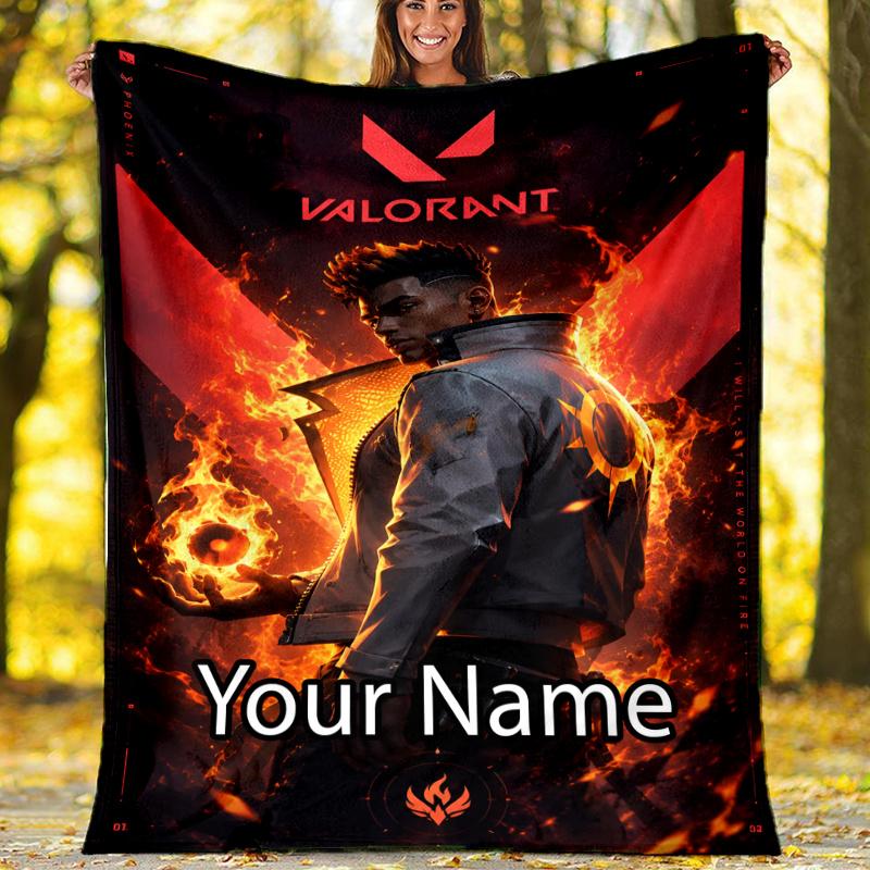 Custom Name Valorant Theme Printed Blanket - Perfect for Couch, Bed, Travel & Outdoor Use | Machine Washable, Cozy & Durable.