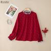 Womens Polka Dot Print Casual Round Neck Long Sleeve Blouse