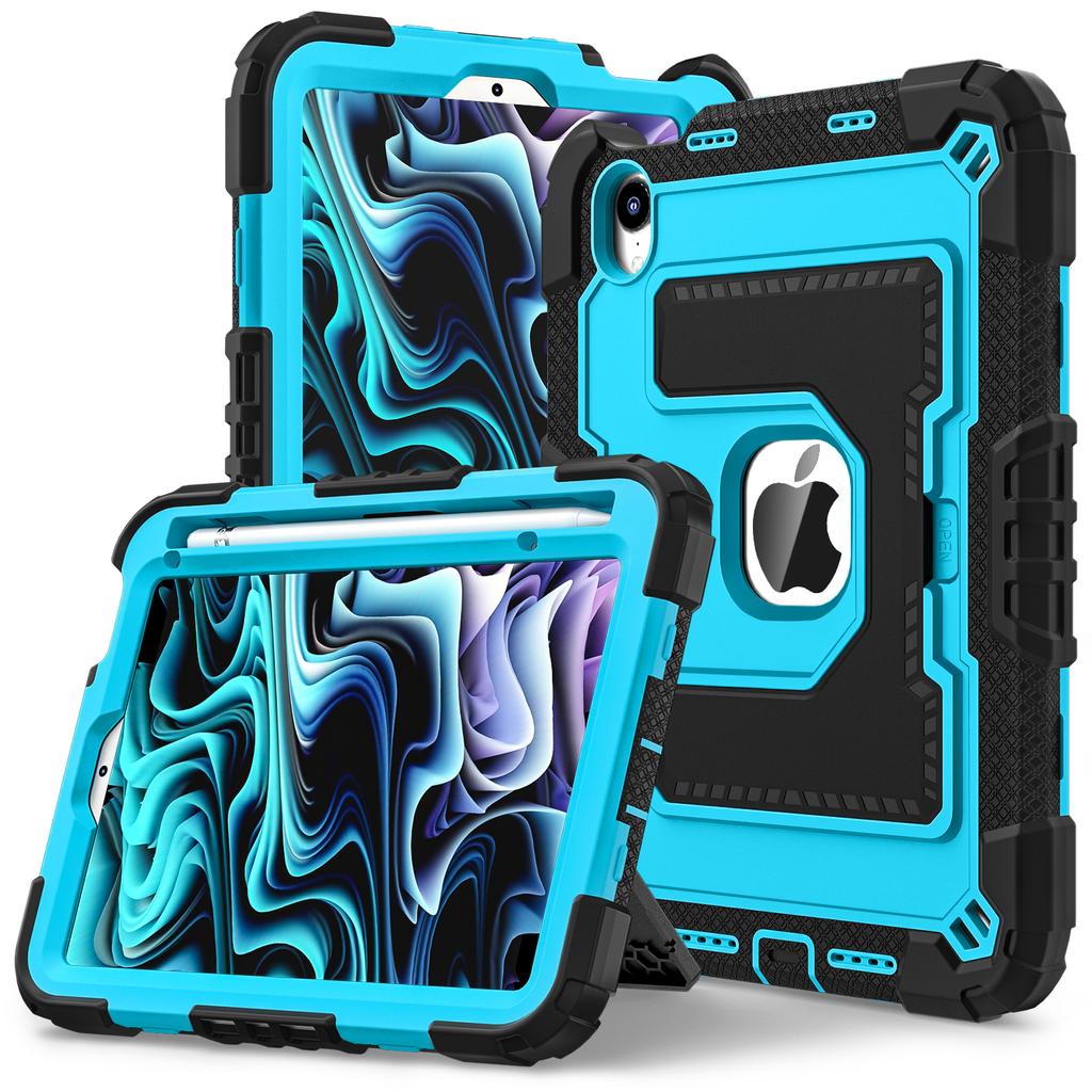 Для iPad мини (2024)/(2021) Противоударный чехол для планшета из ПК+силикона с подставкой и слотом для стилуса