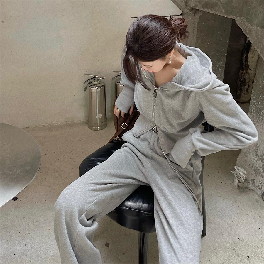 Женский модный костюм, тонкий срез, спортивная одежда на весну и осень, свитер с капюшоном, повседневные брюки, костюм из двух частей