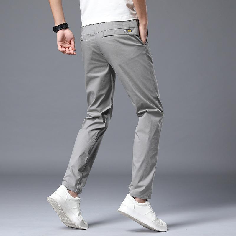 Men's Pants Summer Pants Slim Fit Trend Versatile Solid Color Thin Elastic Waist Casual Pants Spring/Summer