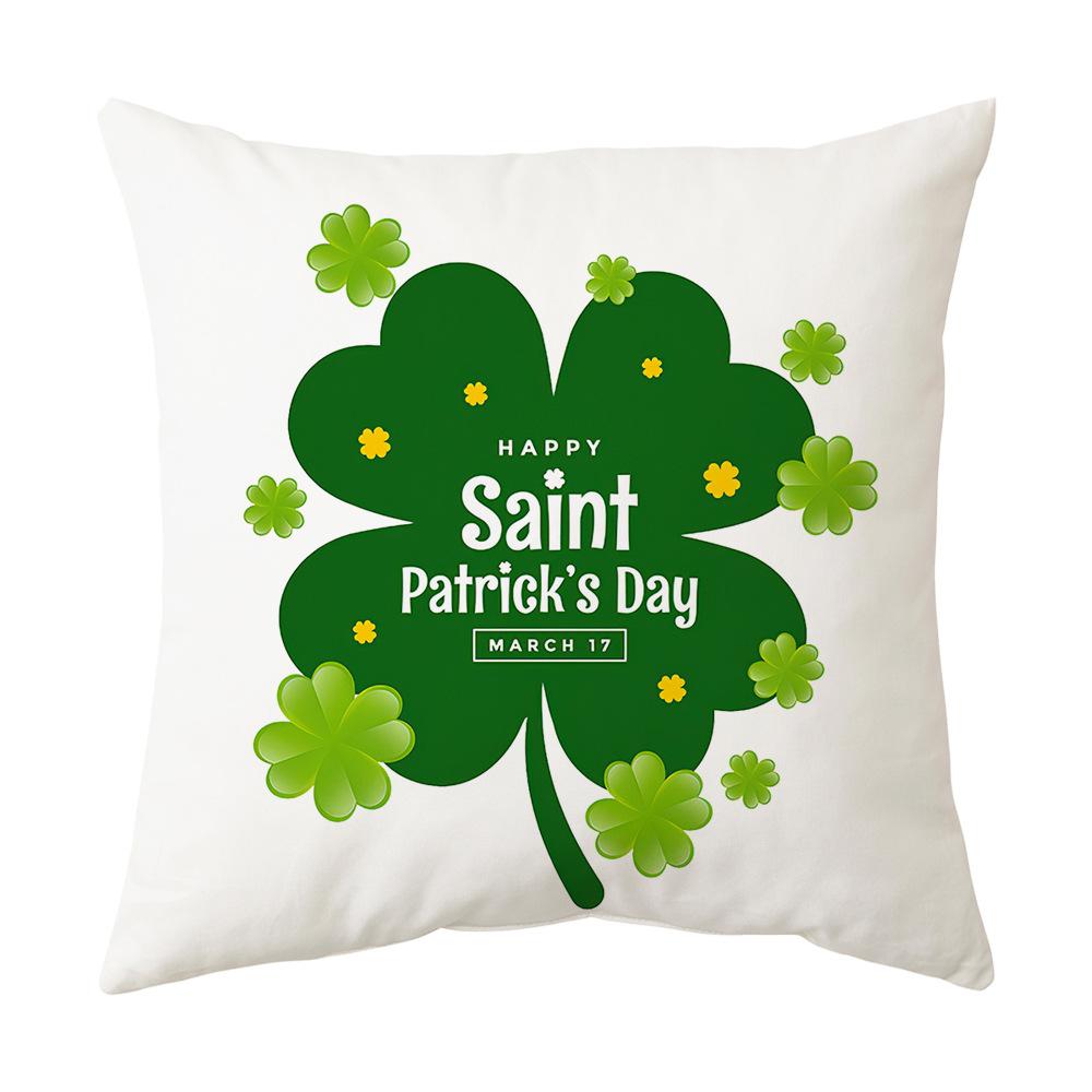 Irish National Day Cushion St. Patrick's Day Cushion Cover Green Cartoon Letters Four-Leaf Clover Sofa Cushion Cover