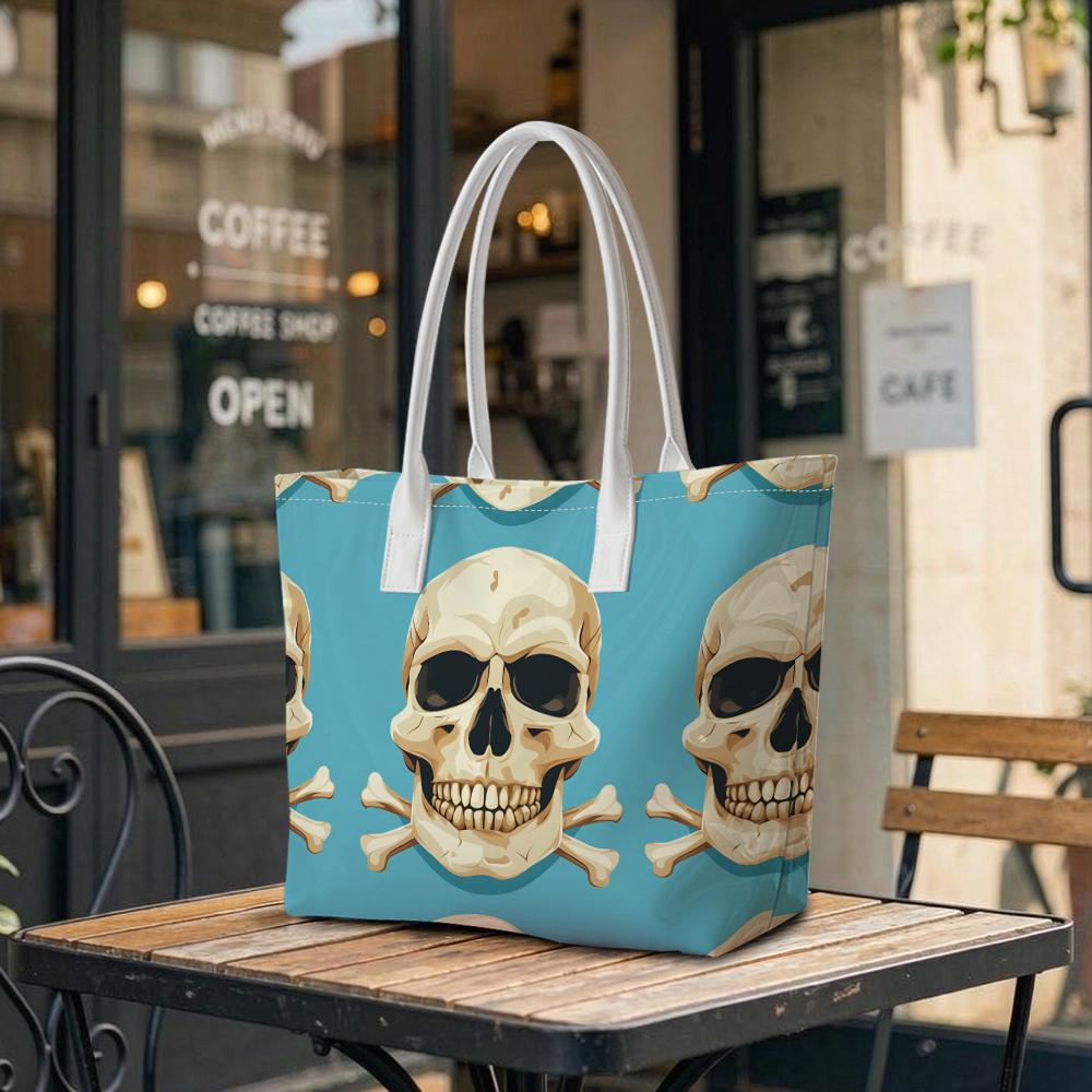 Stylish Skull Pattern Tote Bag Large Capacity Daily Use Shoulder Bag