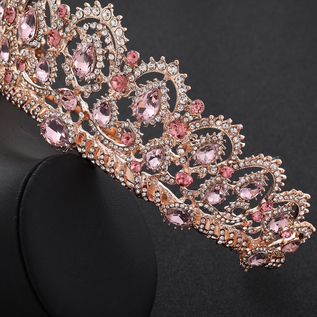 Rose Gold Bridal Crown Pink Diamond High End Crystal Crown Tiara  Wedding Accessories Crown Comb