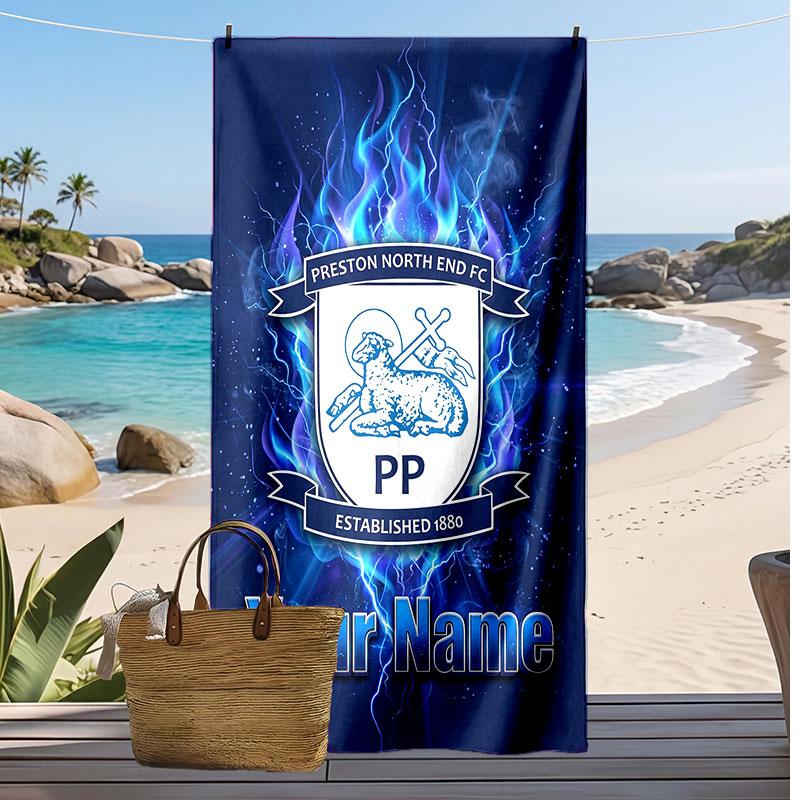 Preston North End Personalized Printed Beach Towel Soccer Logo Support Custom Name Text Absorbent Towel For Sport Travel Special Gift