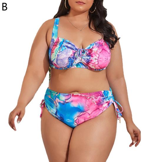 2 шт./компл. женское бикини с цветочным принтом, регулируемые бретельки, плюс размер, купальник с высокой талией и разрезом