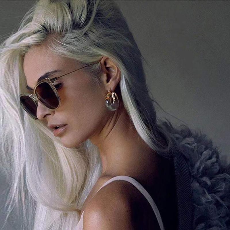 New Fashion Transparent Resin Geometric Hoop Earrings For Women Statement Gold Color Ear Buckle Hoops Jewelry oorbellen Gift