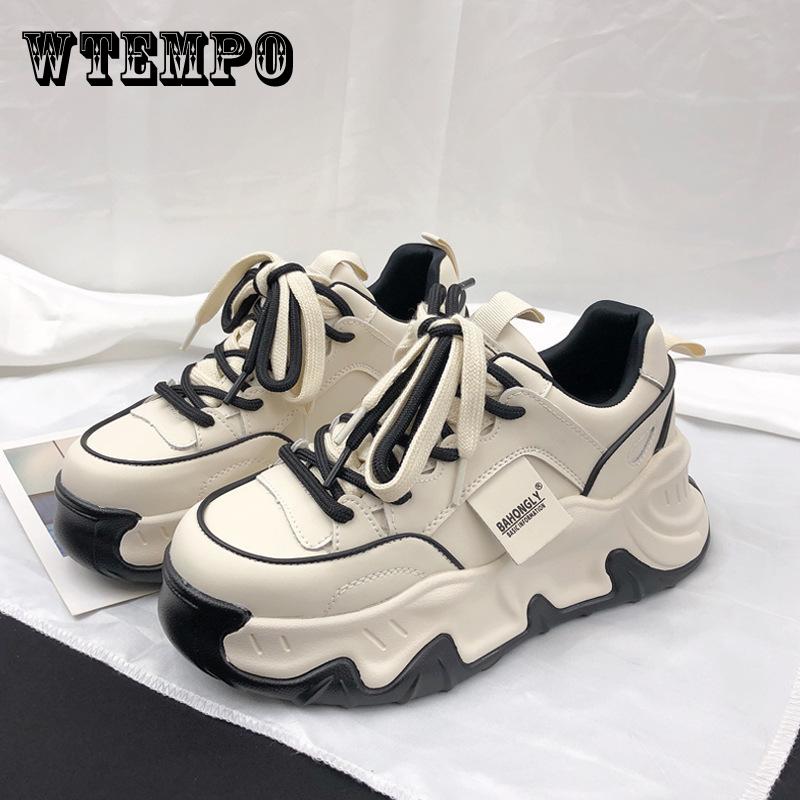 Chic Women's Dad Sneakers - Trendy Thick Sole, Height-Boosting Casual Sneakers with Plaid & Brogue Details, Lace-Up, Breathable Fabric